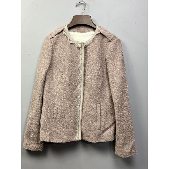 Banana Republic Blazer womens 10 Wool Blend Tweed Mauve lace trim Pockets - Picture 1 of 7